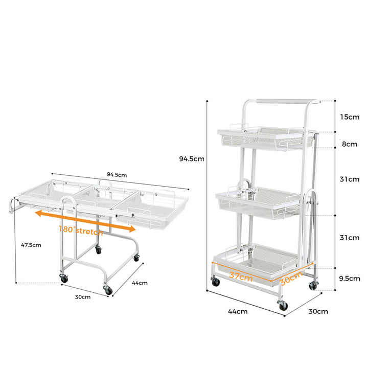 Levede 3 Tier Kitchen Trolley Cart Swivel White Colour.