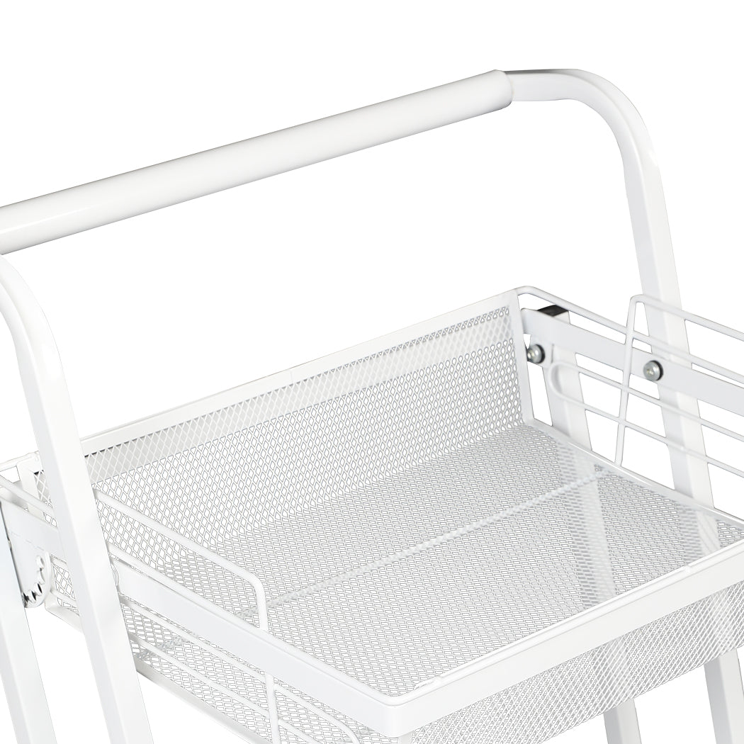 Levede 3 Tier Kitchen Trolley Cart Swivel White Colour.