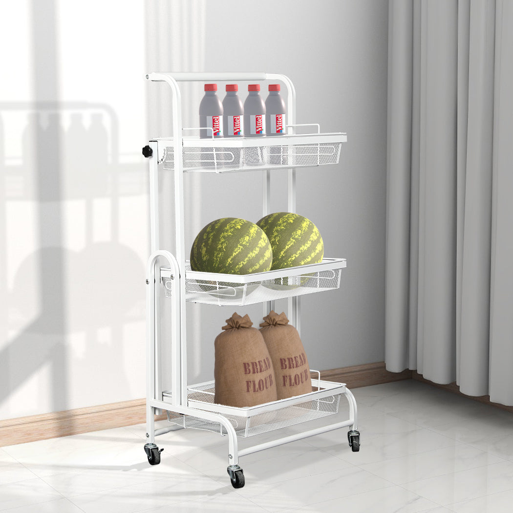 Levede 3 Tier Kitchen Trolley Cart Swivel White Colour.