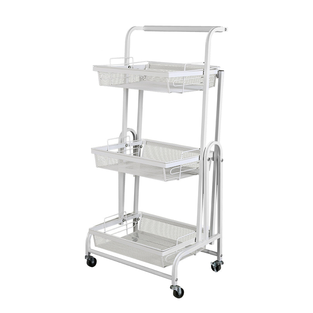 Levede 3 Tier Kitchen Trolley Cart Swivel White Colour.