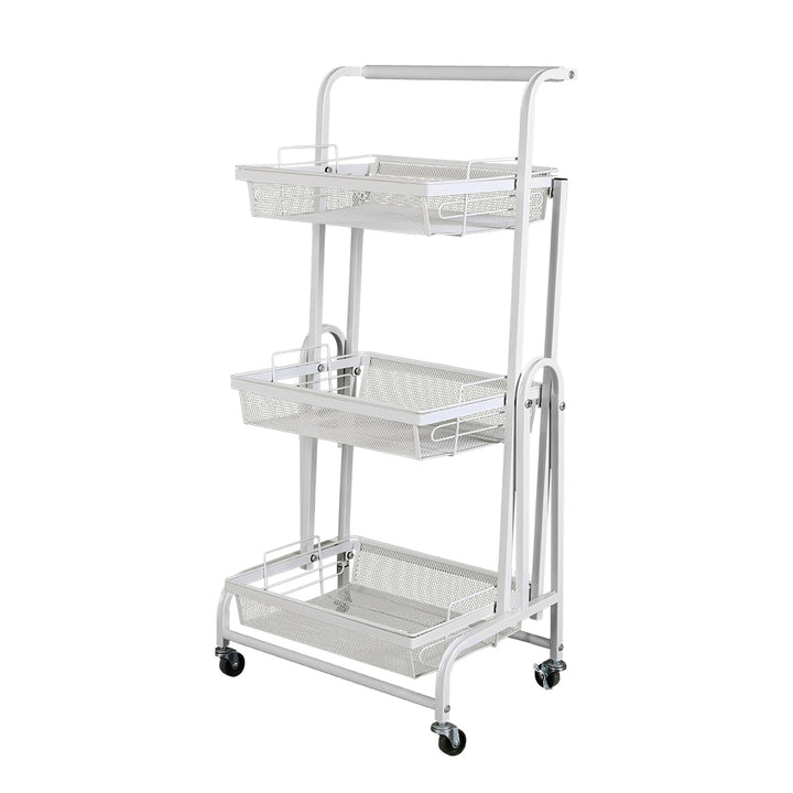 Levede 3 Tier Kitchen Trolley Cart Swivel White Colour.
