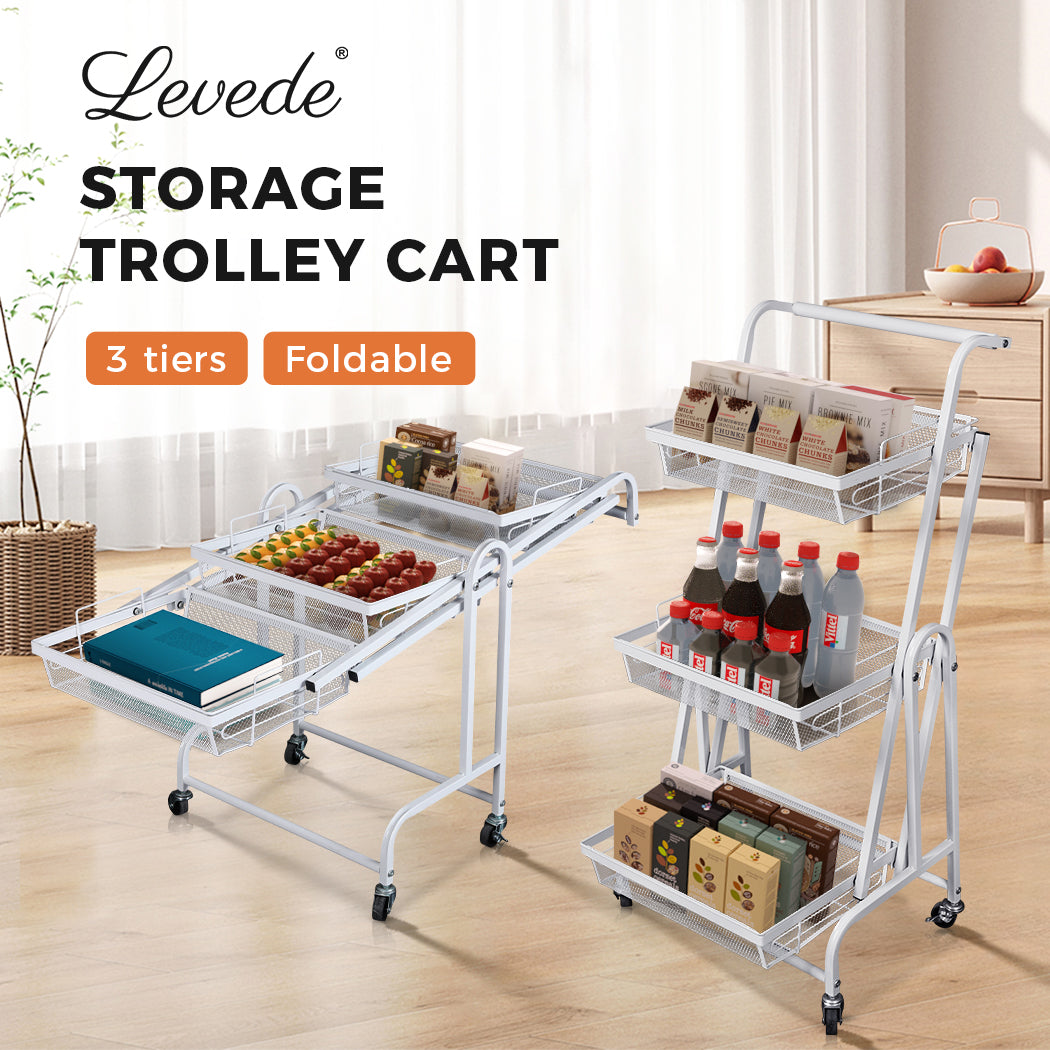 Levede 3 Tier Kitchen Trolley Cart Swivel 