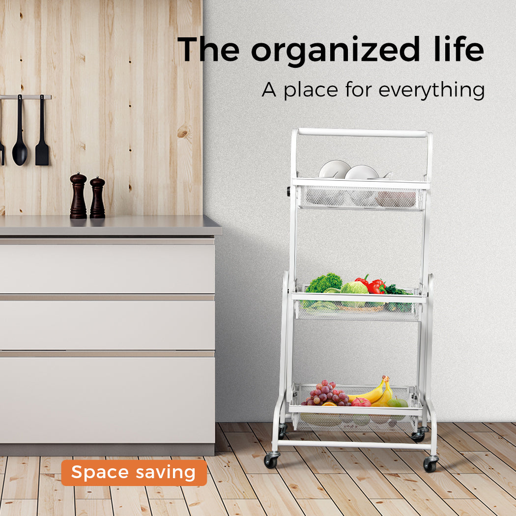 Levede 3 Tier Kitchen Trolley Cart Swivel 