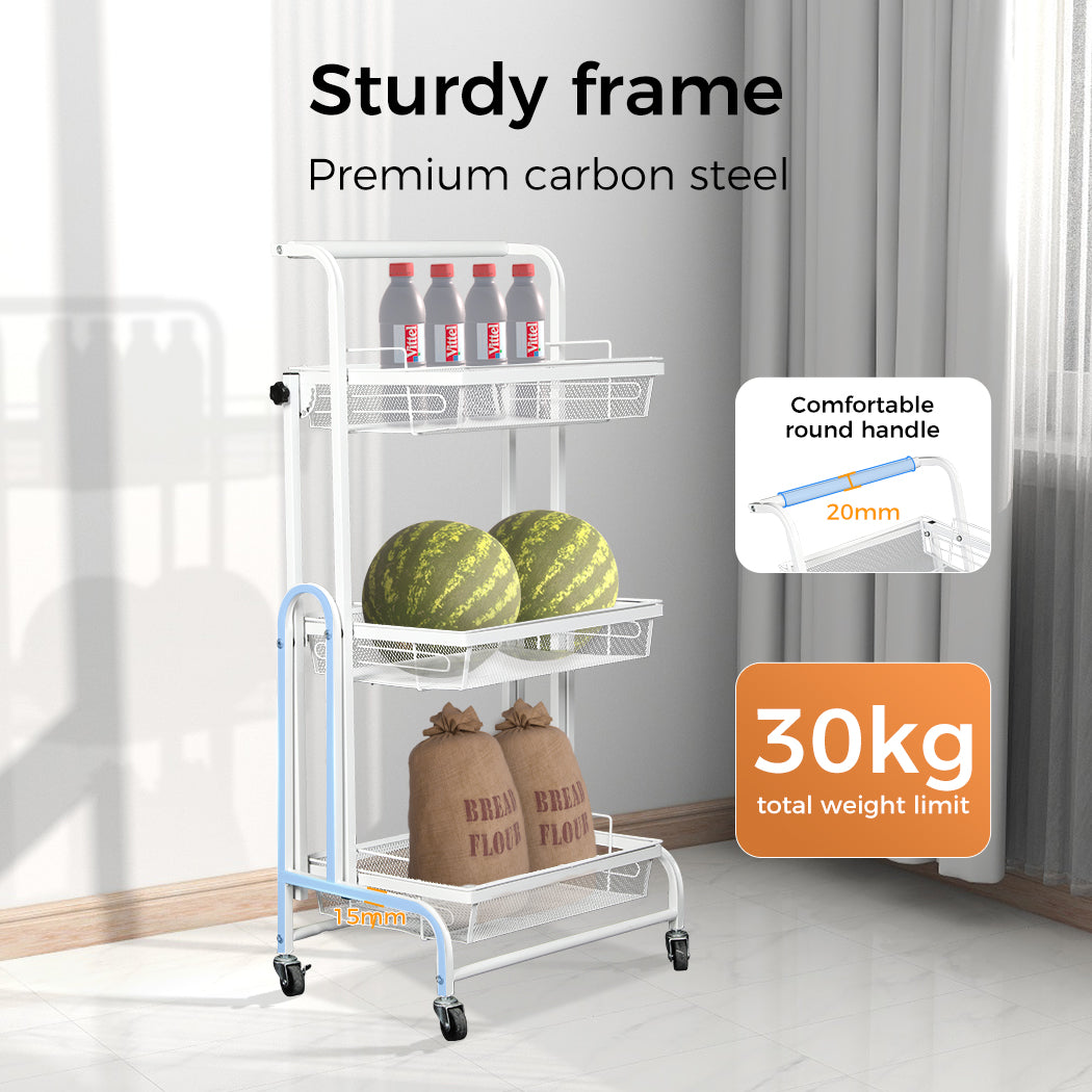 Levede 3 Tier Kitchen Trolley Cart Swivel 