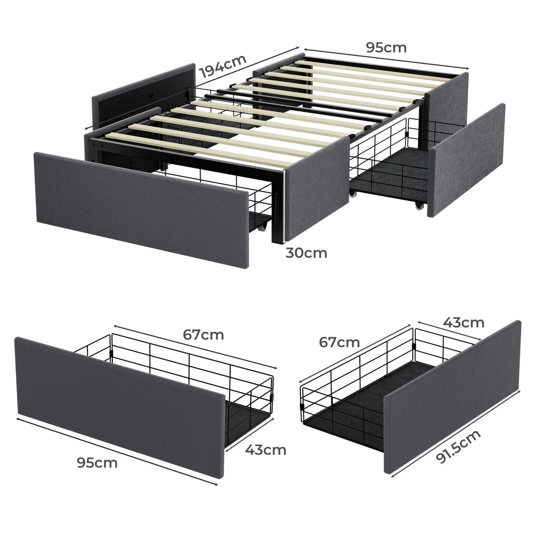 Fabric Bed Frame with 3 Drawers & DIY Headboard