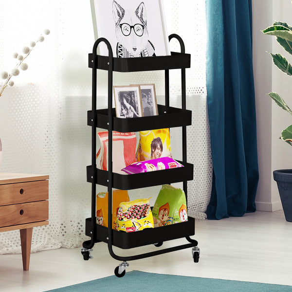 Levede 4 Tiers Kitchen Trolley Cart Black.