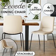 4xLevede Stackable PU Leather Dining Chairs Kitchen Beige