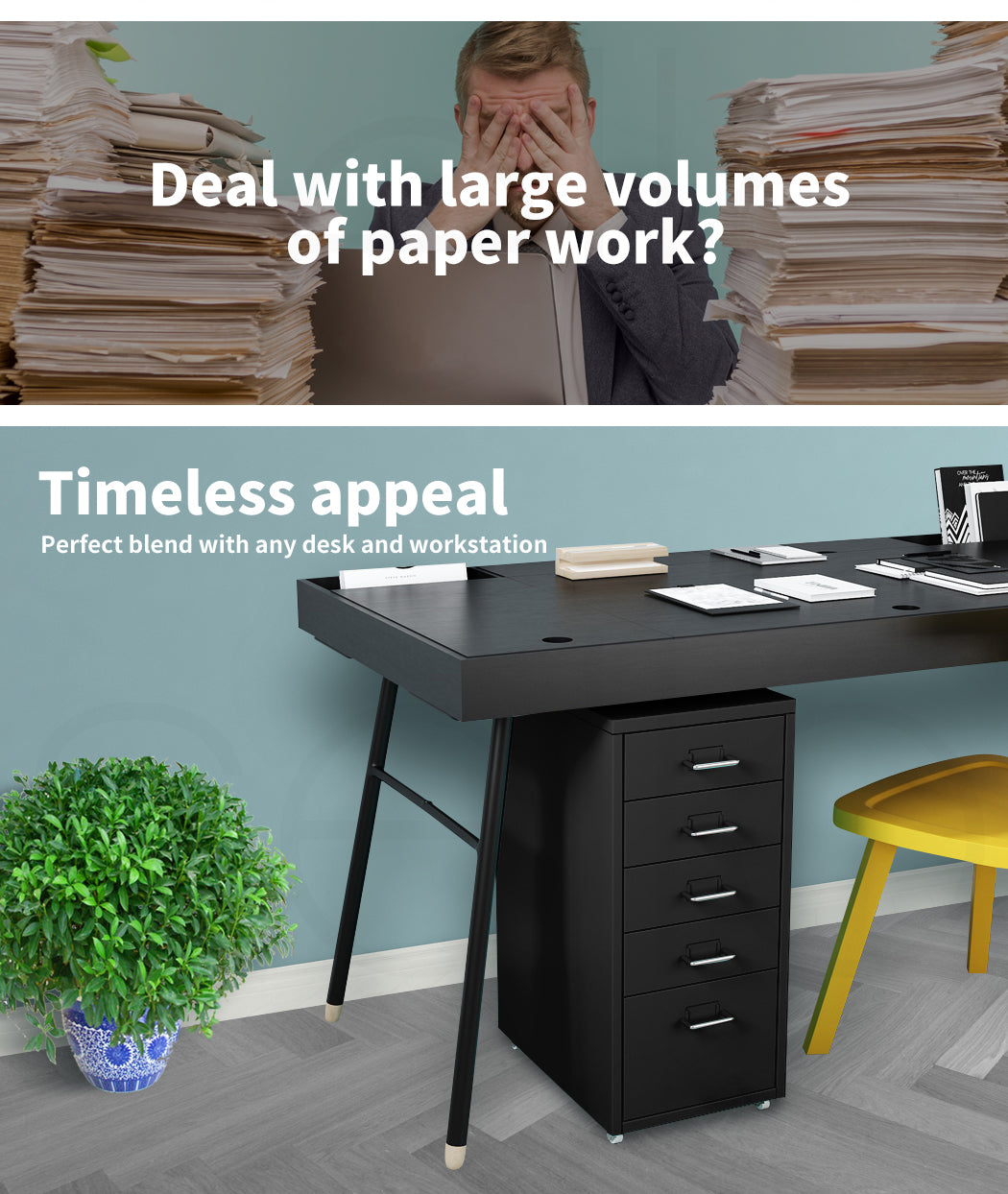Levede 5 Drawer Office Cabinet Drawers - 