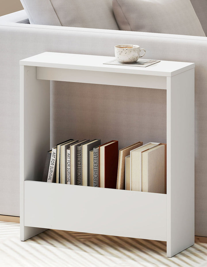 Side Table with Magazine Rack Small End Table Narrow Coffee Table Oak