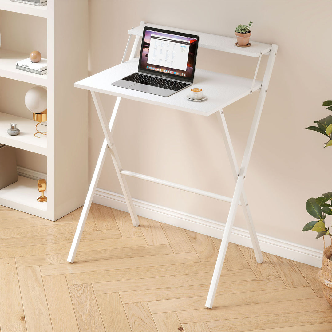 Foldable Computer Desk Office Study Workstation with Monitor Shelf