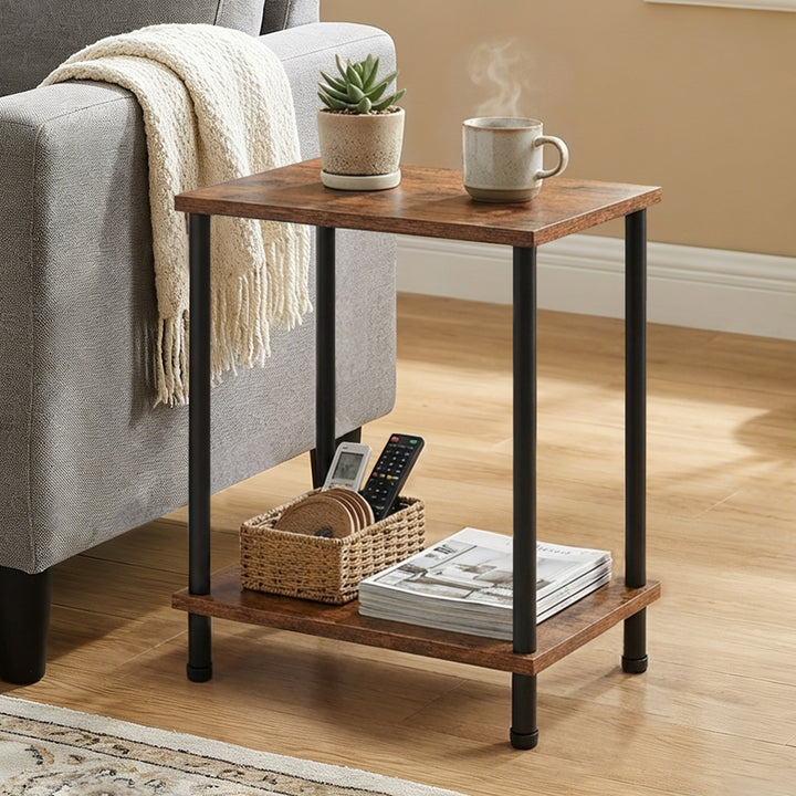 Side Table 2 Pcs Industrial Vintage End Table 2-Tier Storage Nightstand