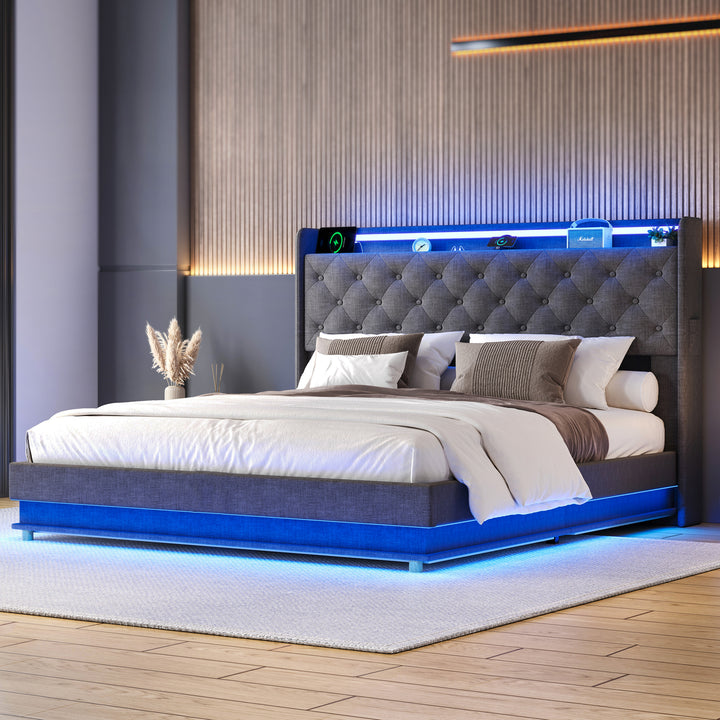 Levede Bed Frame LED Light Gas Lift Storage Headboard USB Charging