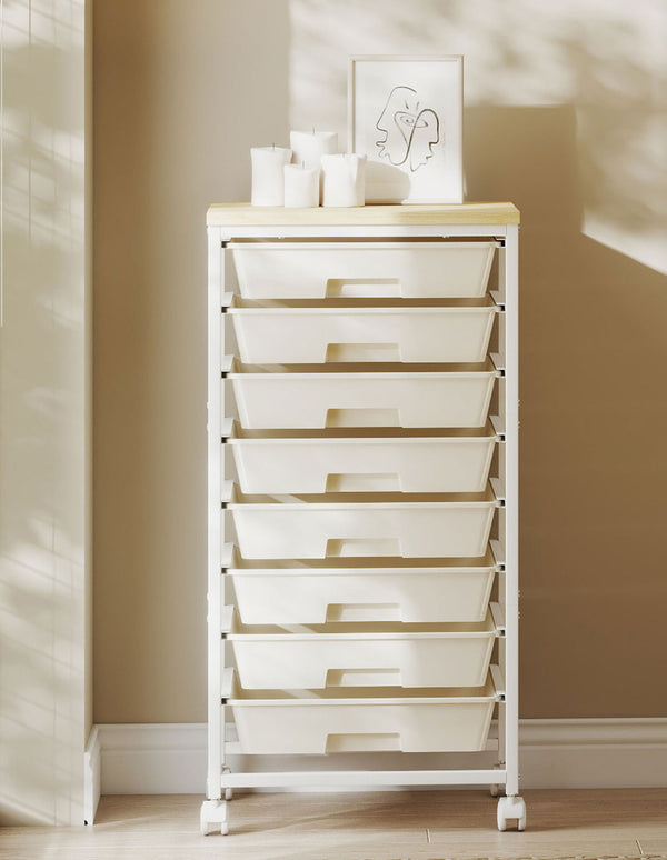 8 Drawers Storage Trolley Utility Cart Plastic Mobile Organiser Unit