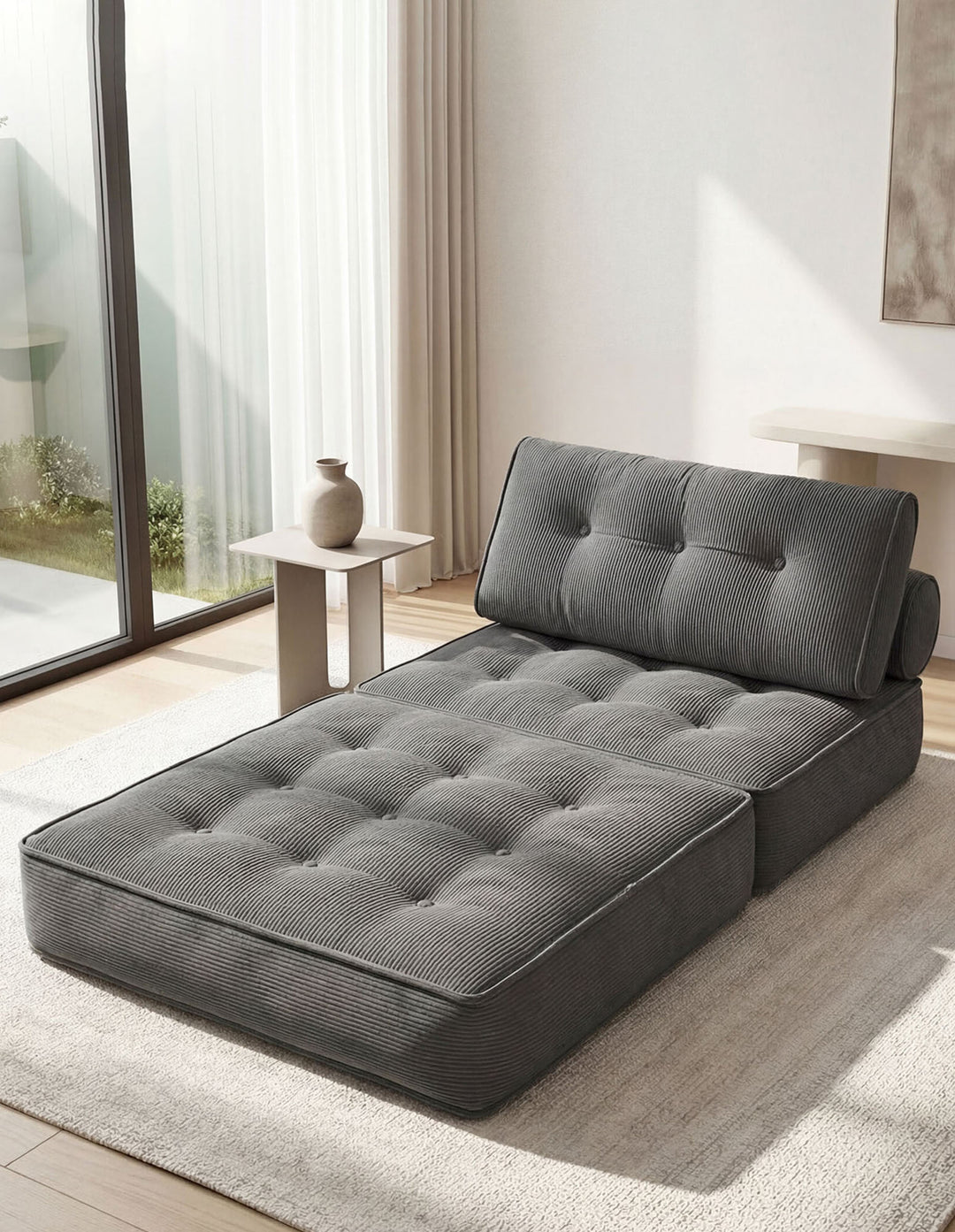 Convertible Sofa Bed Foldable Single Sleeper Bed Compact Living Room Grey