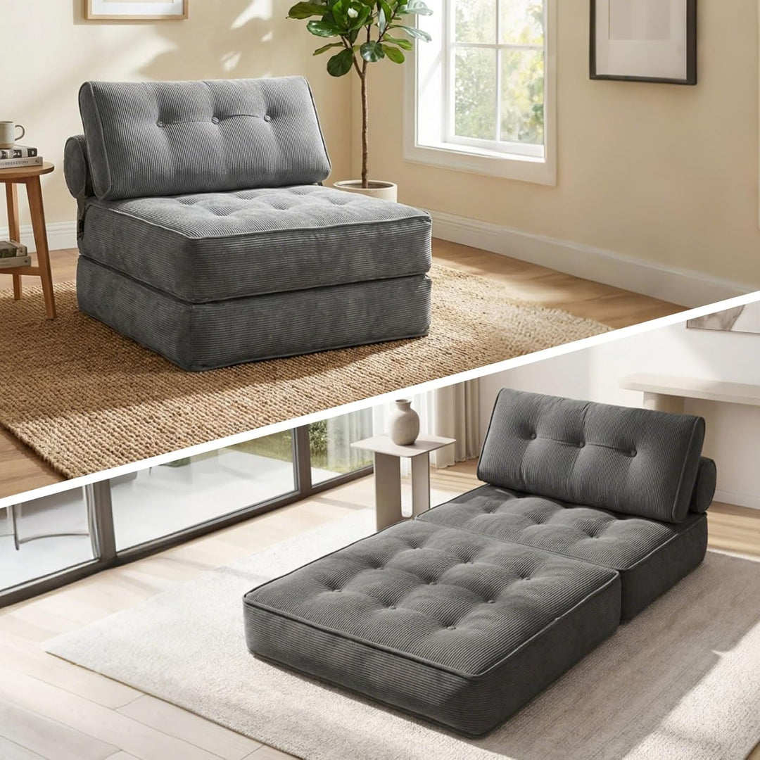 Convertible Sofa Bed Foldable Single Sleeper Bed Compact Living Room Grey