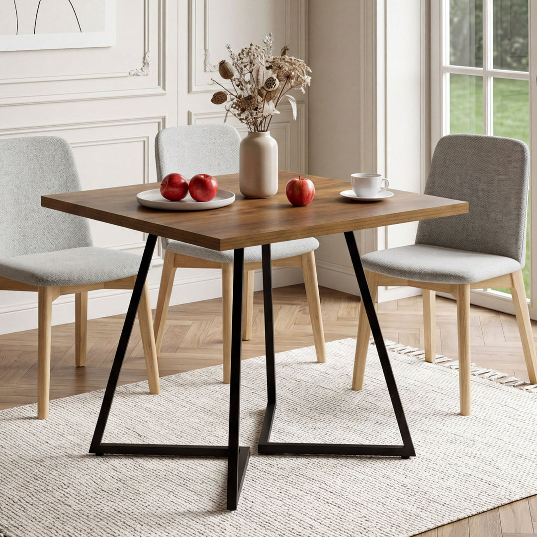 Dining Table 80cm Square Dining Table 4 Seater Wood Top Black Metal