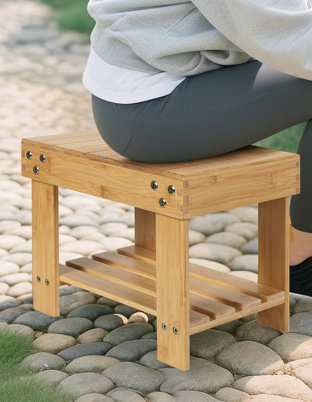 Bamboo Step Stool Small Bedside Stool Non-Slip Footrest Storage Chair.