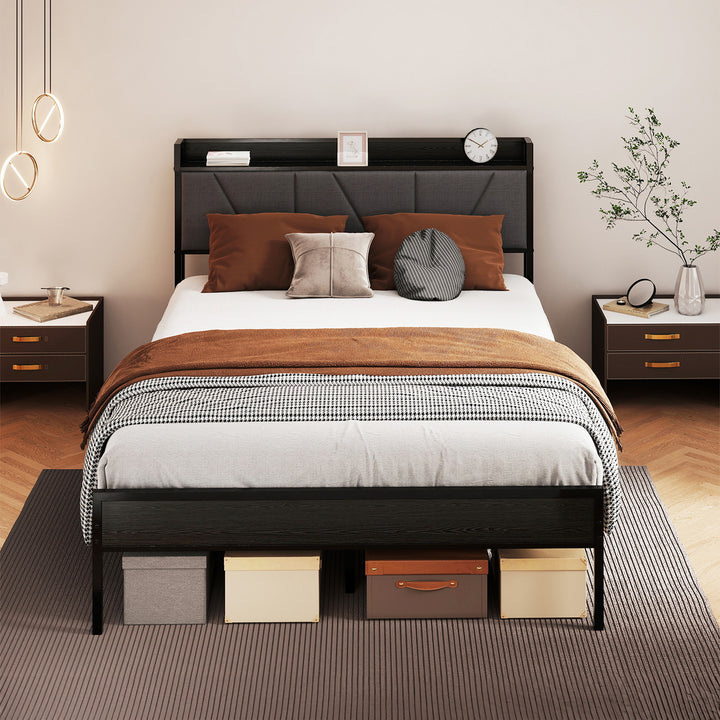 Double Bed Frame Steel Base Mattress Platform Foundation with Headboard