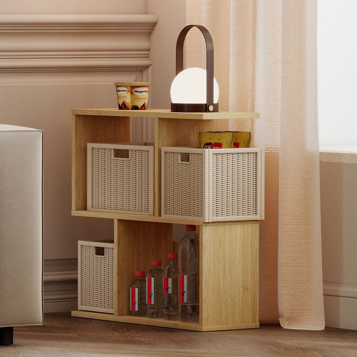 Narrow Side Table Slim 2 Tier Modern Bedside Table Deep Oak Nightstand