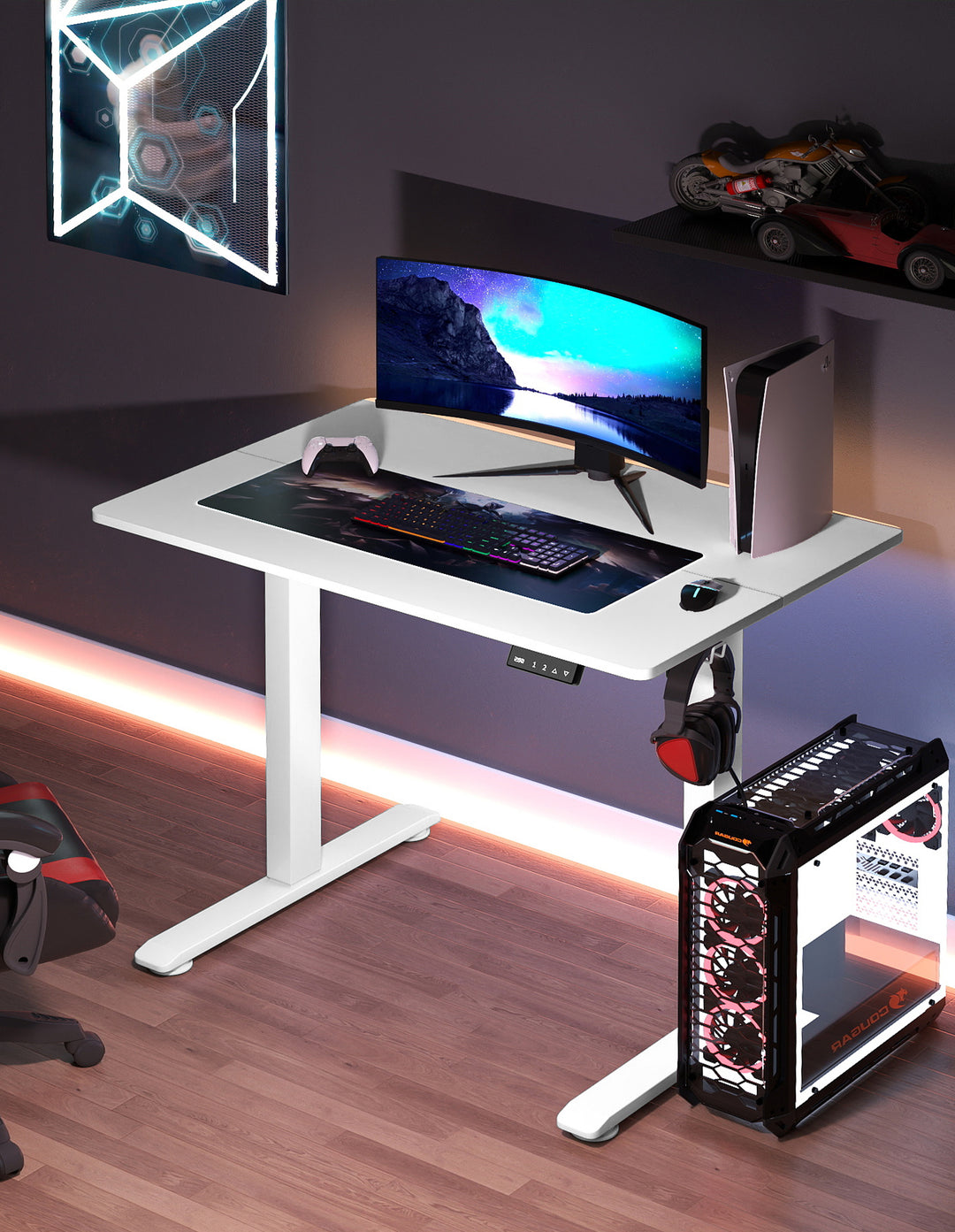 Electric Standing Desk Height Adjustable Gaming Desk Home Office 90cm