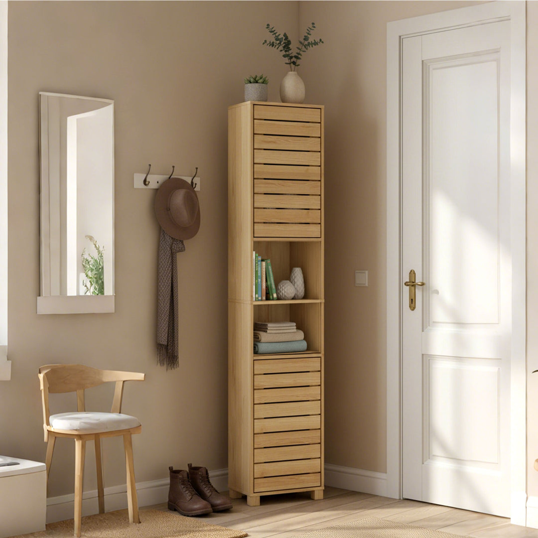 Tall Bathroom Cabinet Storage 165cm Tallboy Adjustable Shelf Cupboard