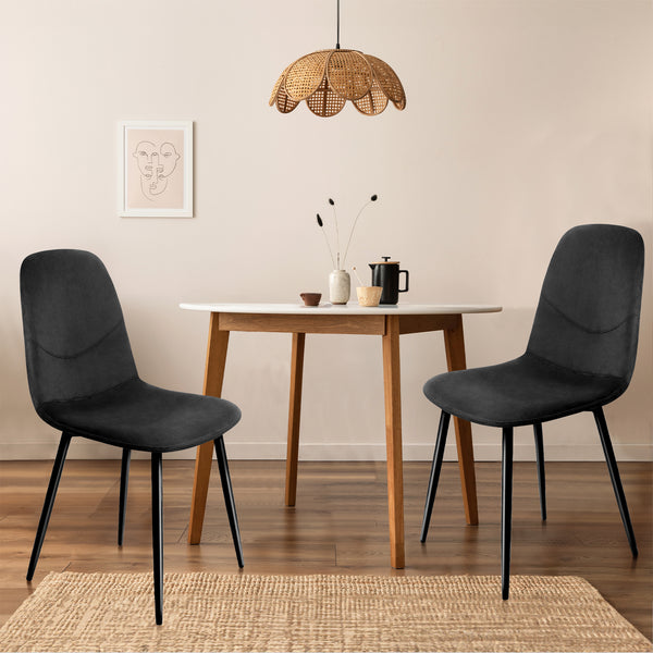 2x Dining Chairs Kitchen Eames Accent Chair Lounge Velvet Padded Black