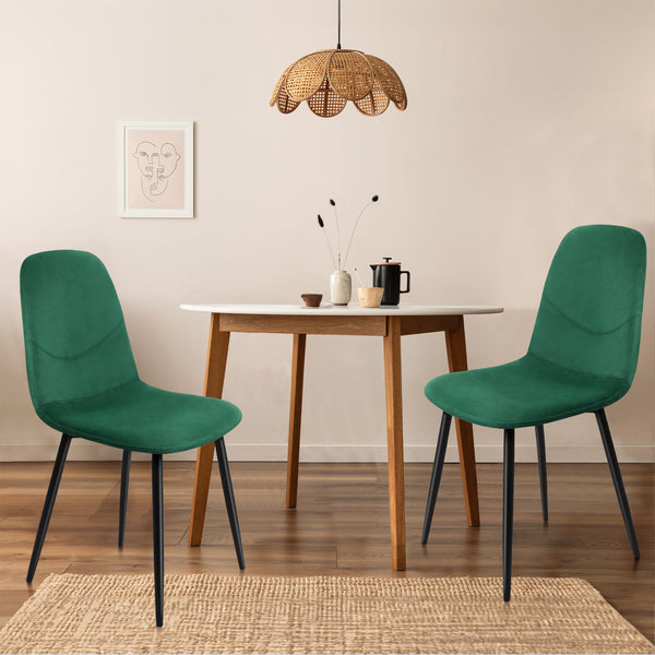 2x Dining Chairs Kitchen Eames Accent Chair Lounge Velvet Padded Green
