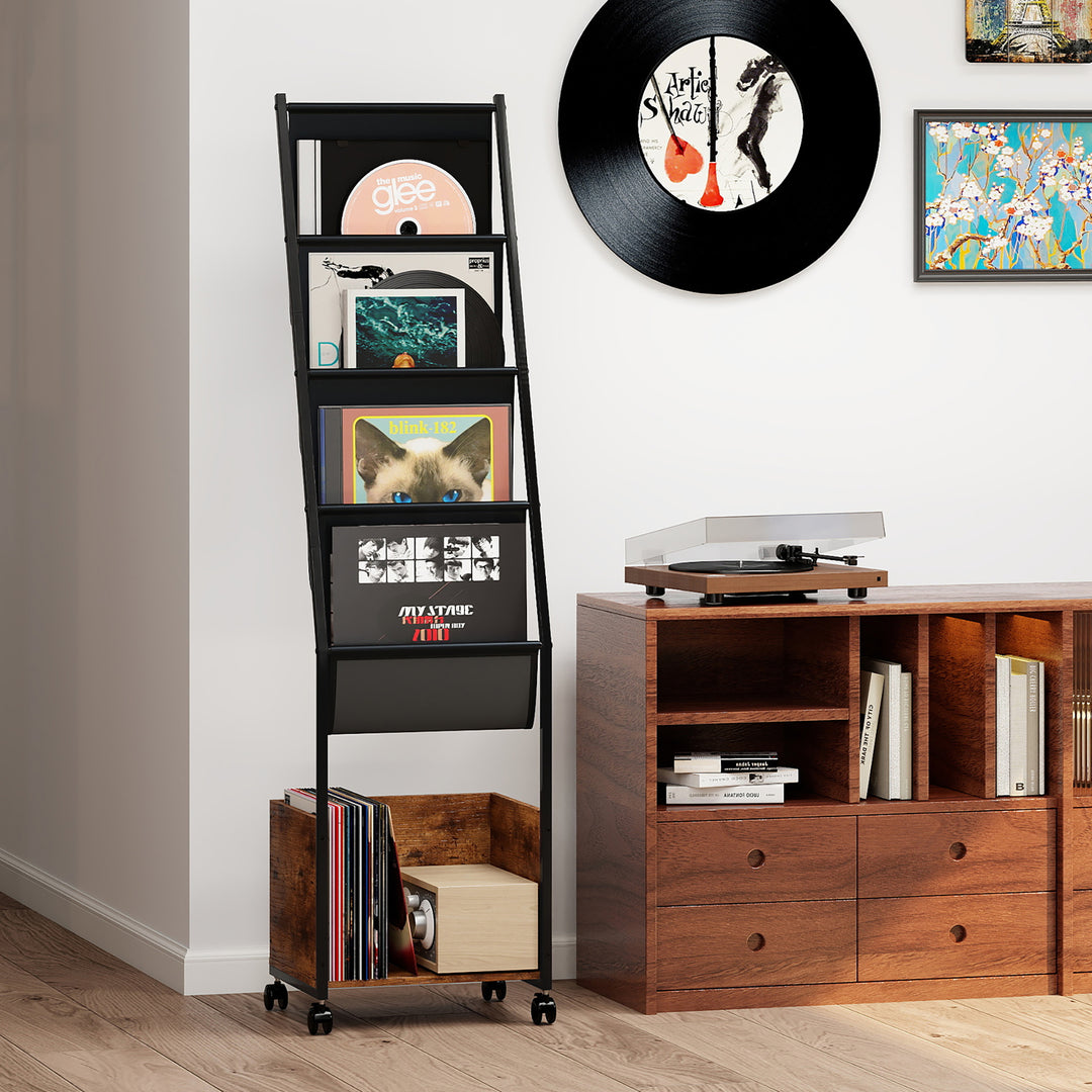 4-Tier Record Player Stand Storage Rack Holder Up to 100 Albums Magazine