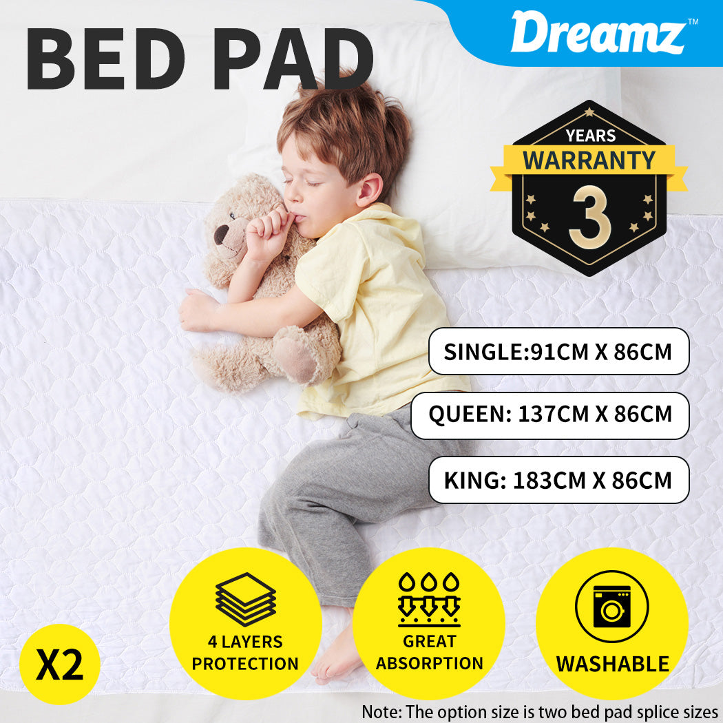 2x Bed Pad Waterproof Bed Protector - Levede