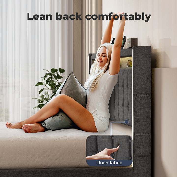 A lady on the Levede Queen Bed  
