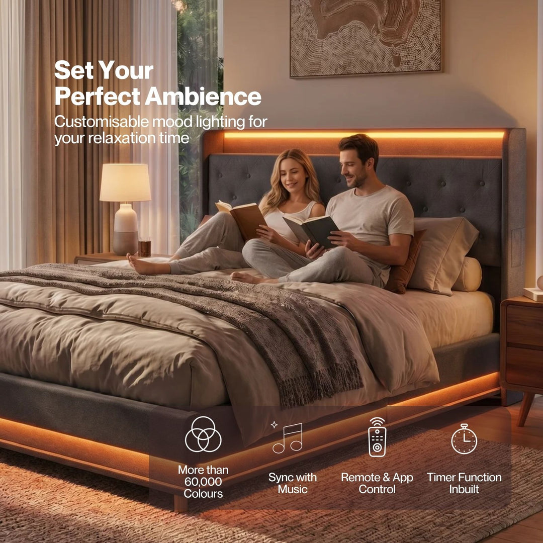 Gas Lift Bed Frame with Storage LED & USB