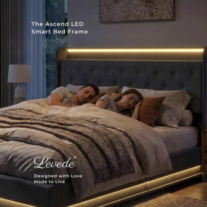 Gas Lift Bed Frame with Storage LED & USB