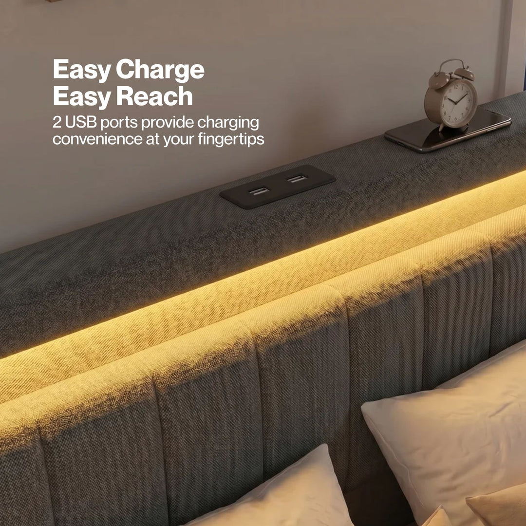 Queen Bed Frame with Storage Drawers LED Lights & USB