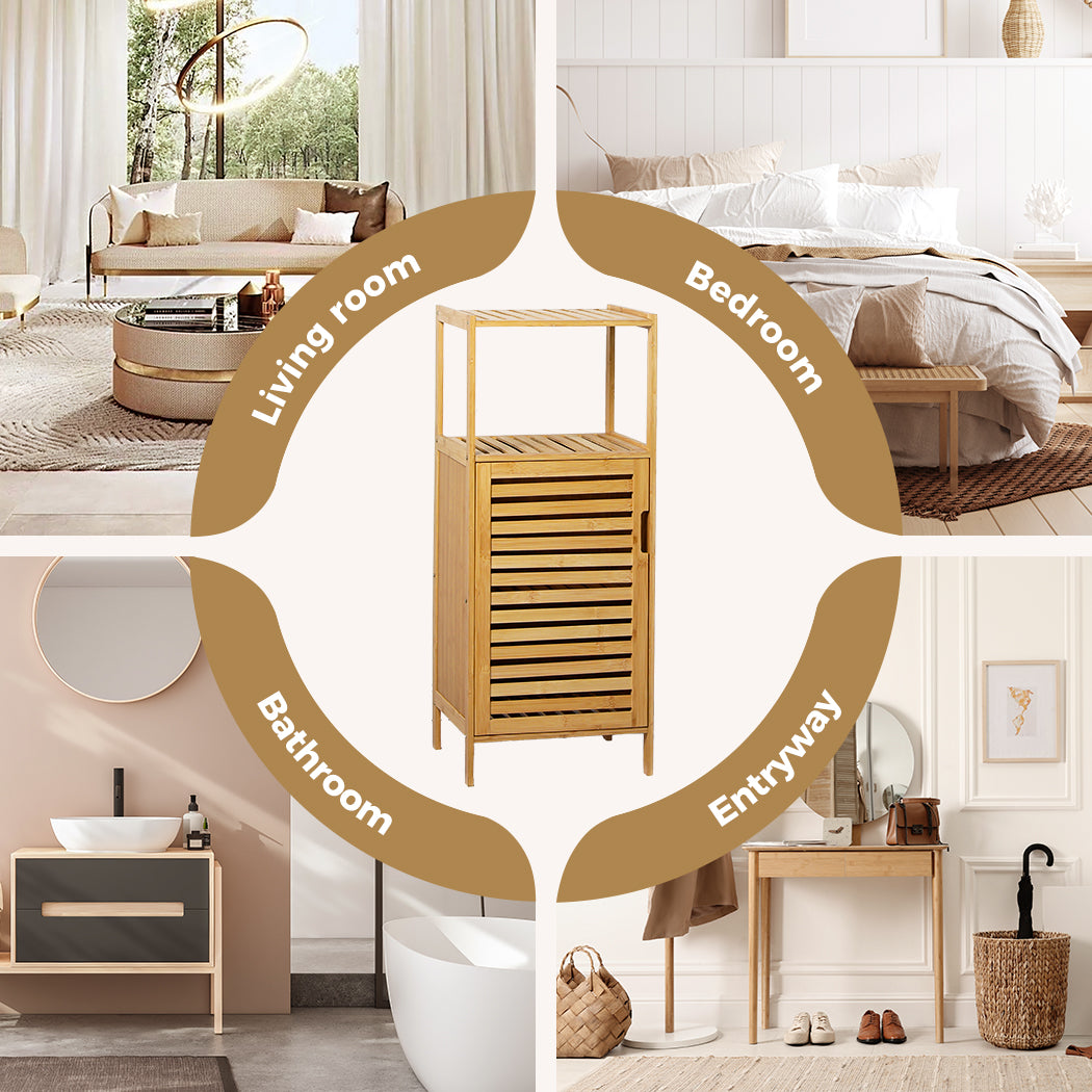 Bamboo Shoe Storage Cabinet & Laundry Organizer Cupboard