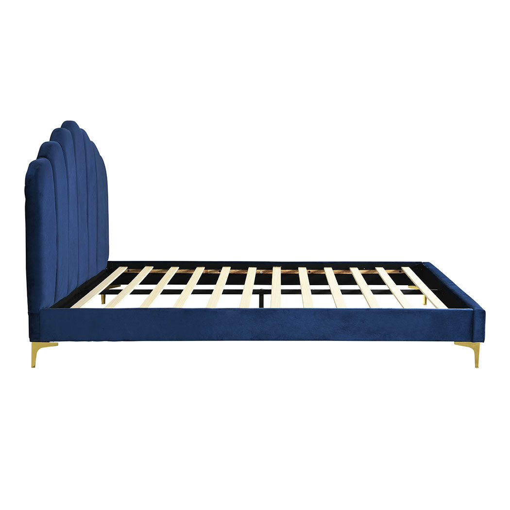 Bed Frame – Premium Velvet Padded blue 