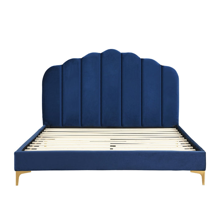 Bed Frame – Premium Velvet Padded Blue