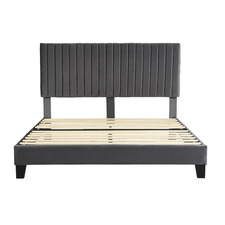 Bed Frame - Velvet Headboard Grey