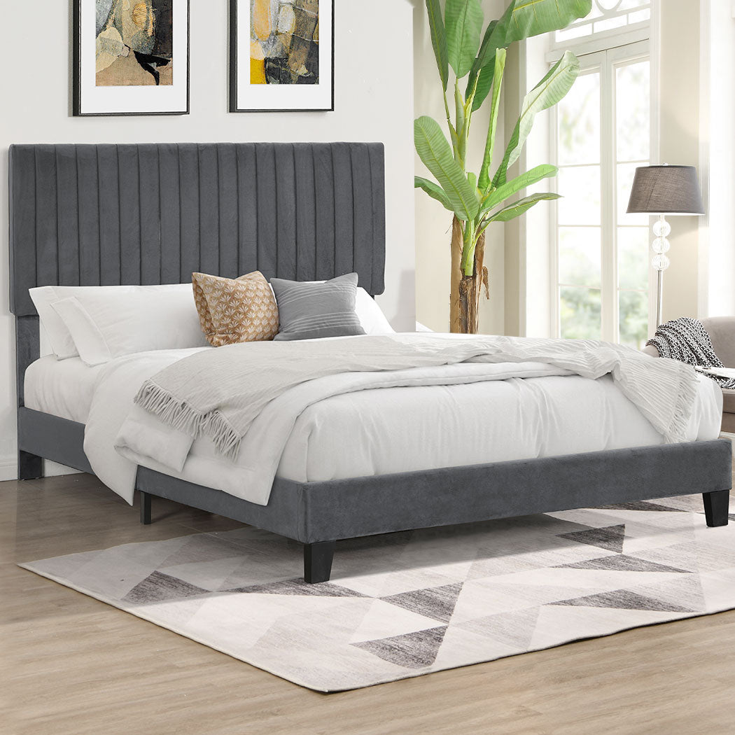 Bed Frame with Velvet Headboard
