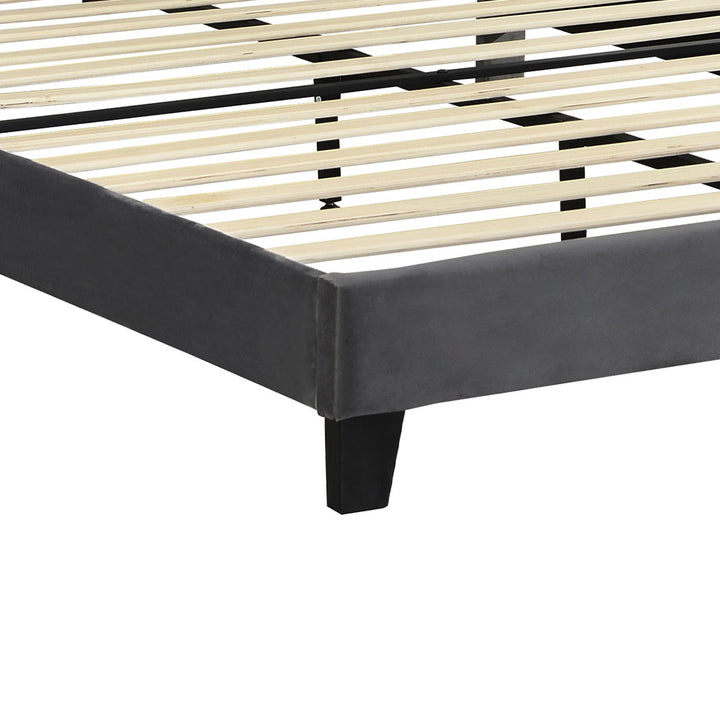 Bed Frame with Velvet Headboard grey leg