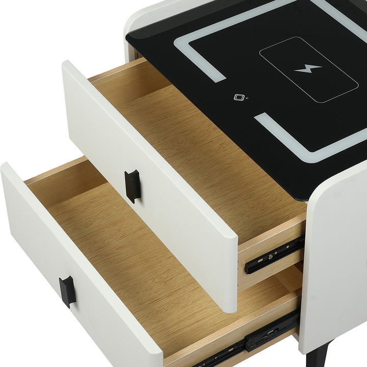 Bedside Table with LED Lights and Storage Drawers