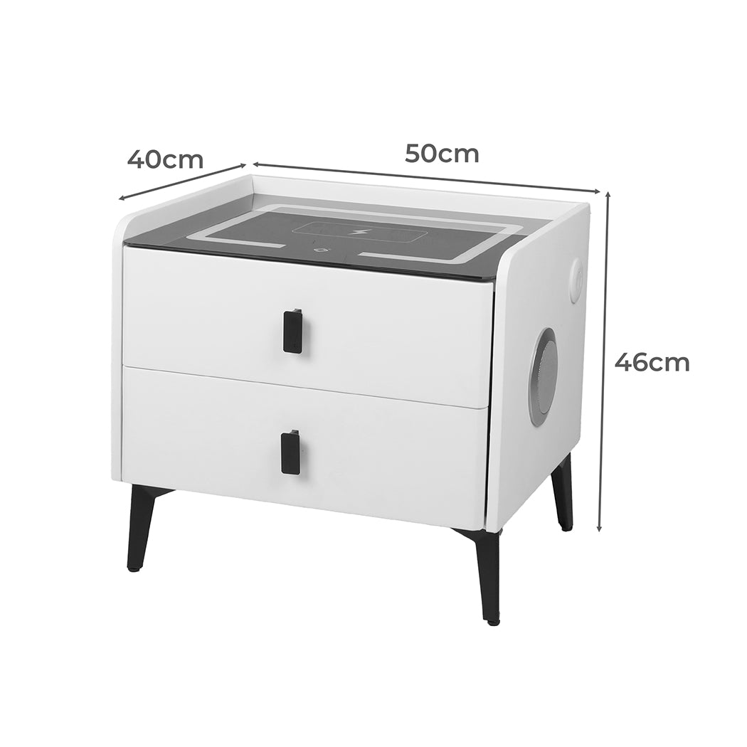 Bedside Table with LED Lights and Storage 2x Drawers