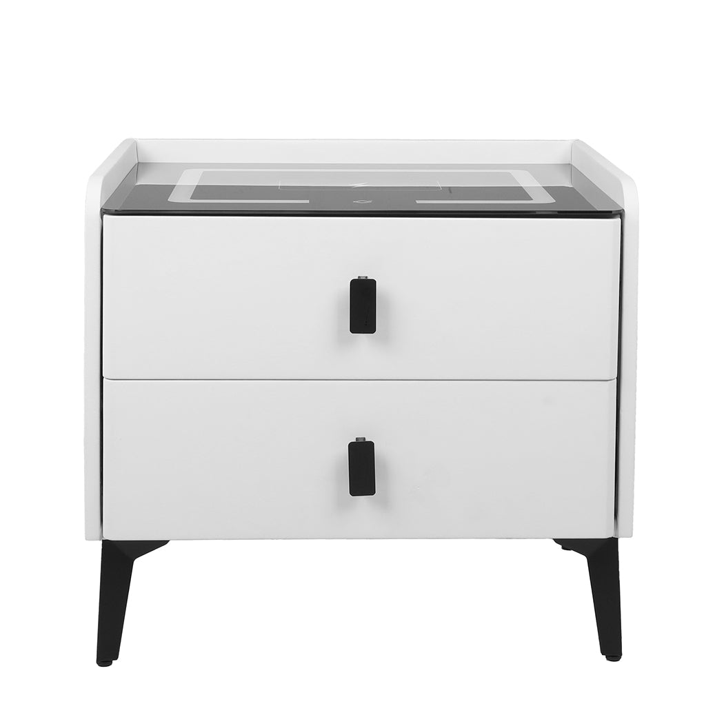 Bedside Table with LED Lights and Storage Drawers