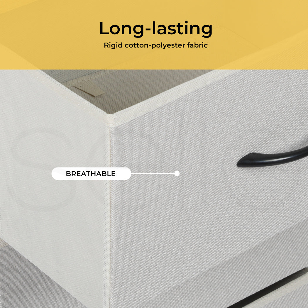 Beige Fabric Low Chest of Drawers with 5 Drawers 
