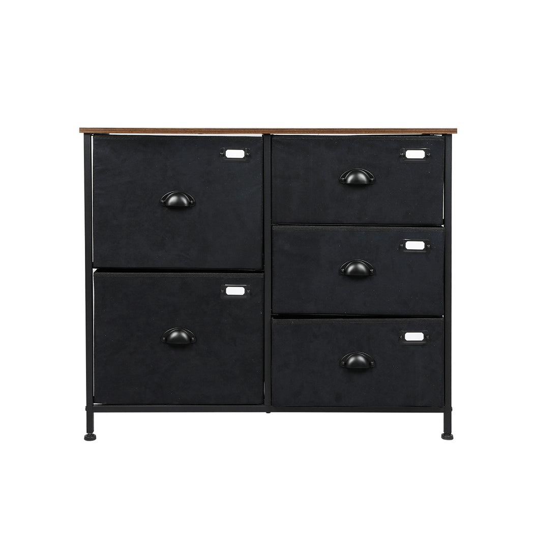 Black Chest of 5 Drawers Storage Cabinet