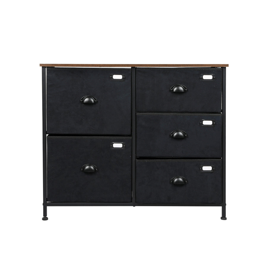 Black Chest of 5 Drawers Storage Cabinet