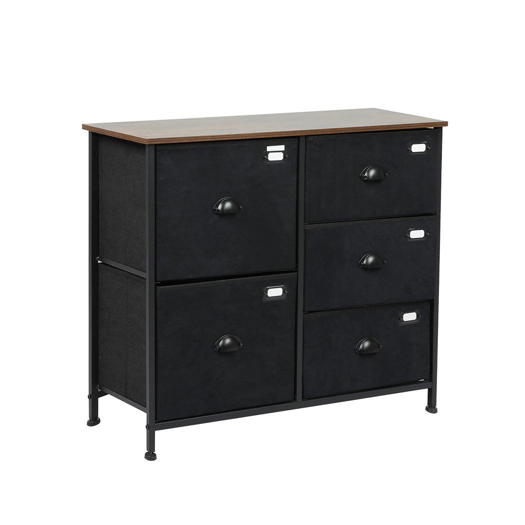 Black Chest of 5 Drawers Storage Cabinet