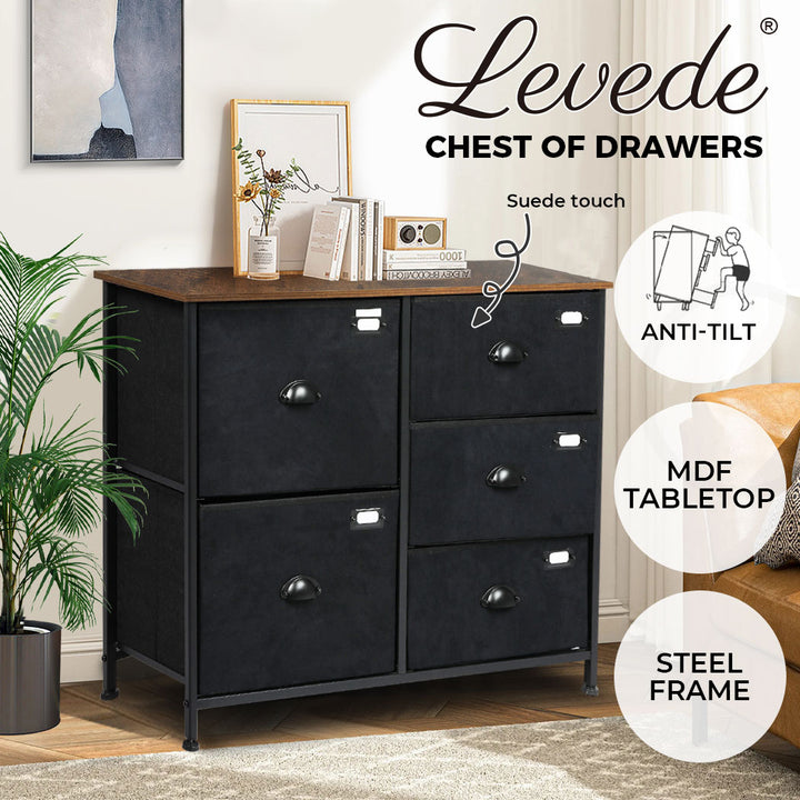 Black Chest of 5 Drawers Storage Cabinet 