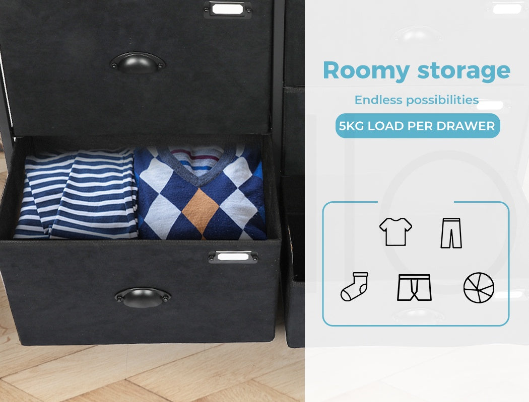 Black Chest of 5 Drawers Storage Cabinet