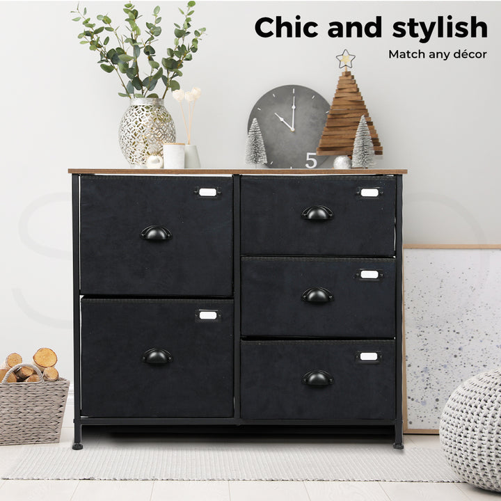 Black Chest of 5 Drawers Storage Cabinet 