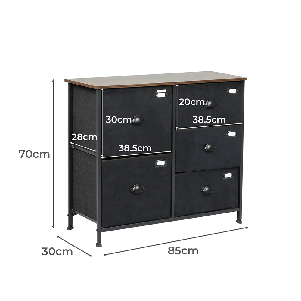 Black Chest of 5 Drawers Storage Cabinet Dimensions